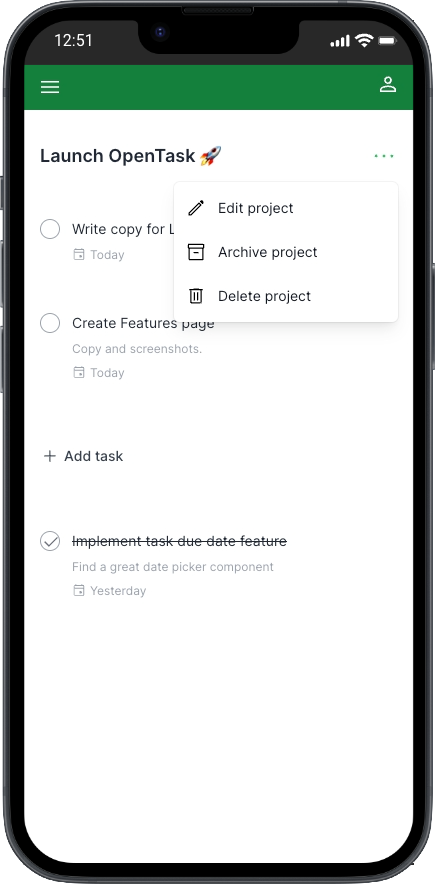 Project Page Menu